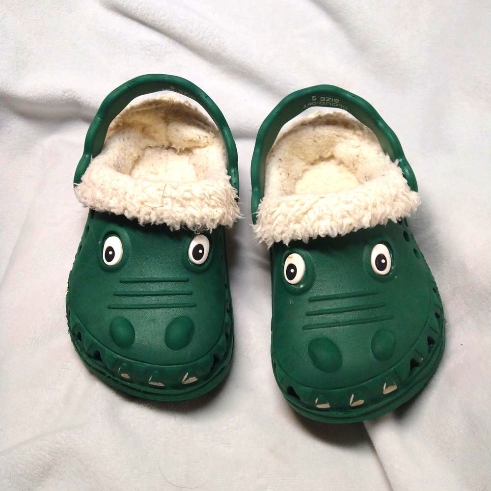 Kids Toddler 6 Green Dinosaur Crocodile Alligator Clogs Shoes with Plush Lining